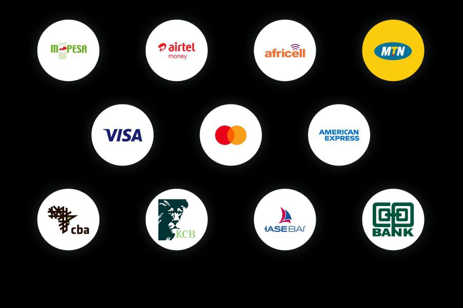 InstaFame accepted payments — M-Pesa, Airtel Money, MTN, Visa, Mastercard, Amex, KCB